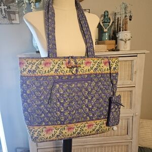 Maggie B Quilted Purple & Pink Floral Tote Bag